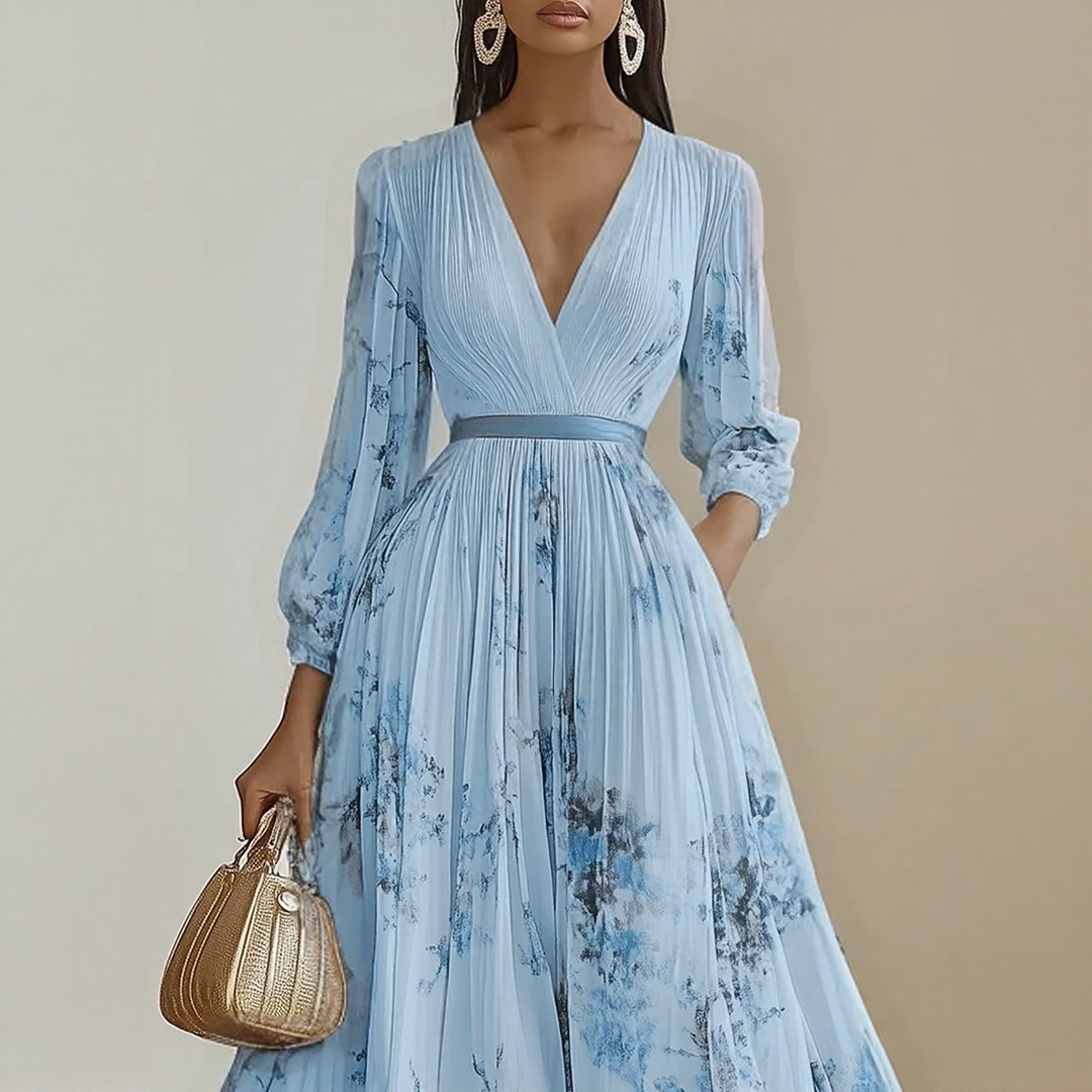 Alexia | Elegante Plissé Maxi V-Hals Jurk
