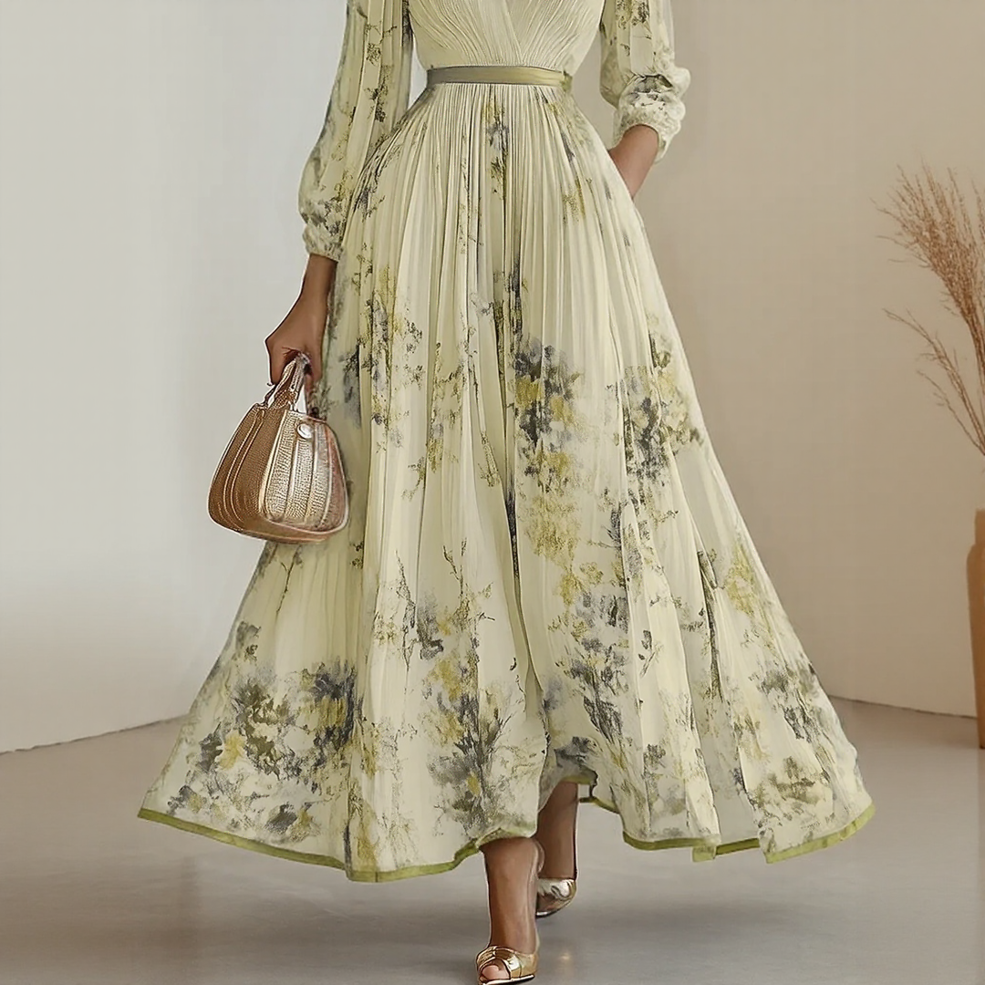 Alexia | Elegante Plissé Maxi V-Hals Jurk