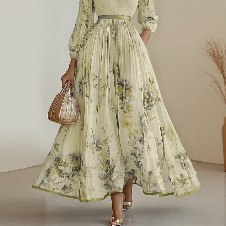Alexia | Elegante Plissé Maxi V-Hals Jurk
