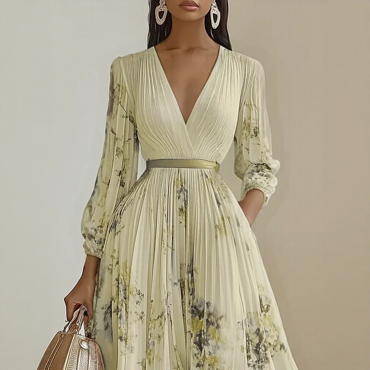 Alexia | Elegante Plissé Maxi V-Hals Jurk