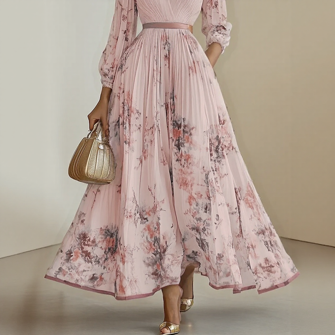 Alexia | Elegante Plissé Maxi V-Hals Jurk