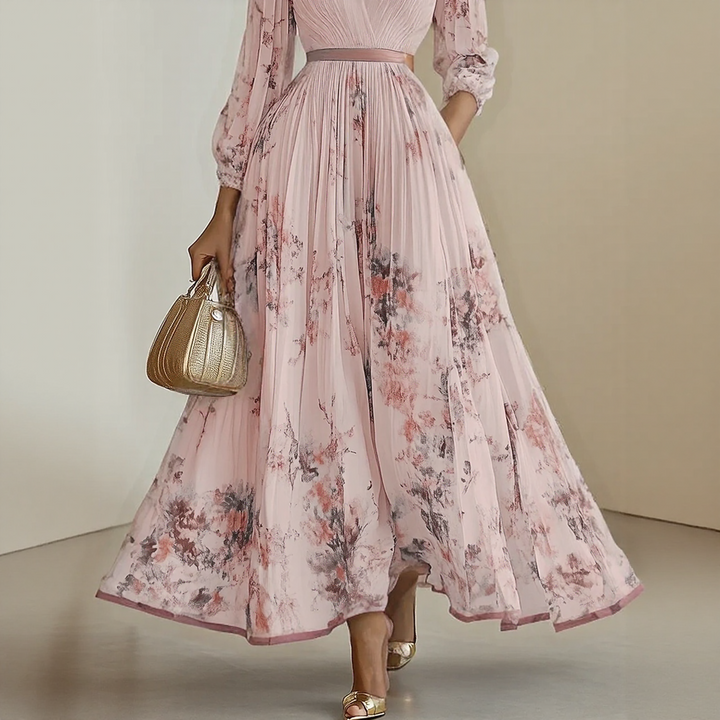 Alexia | Elegante Plissé Maxi V-Hals Jurk