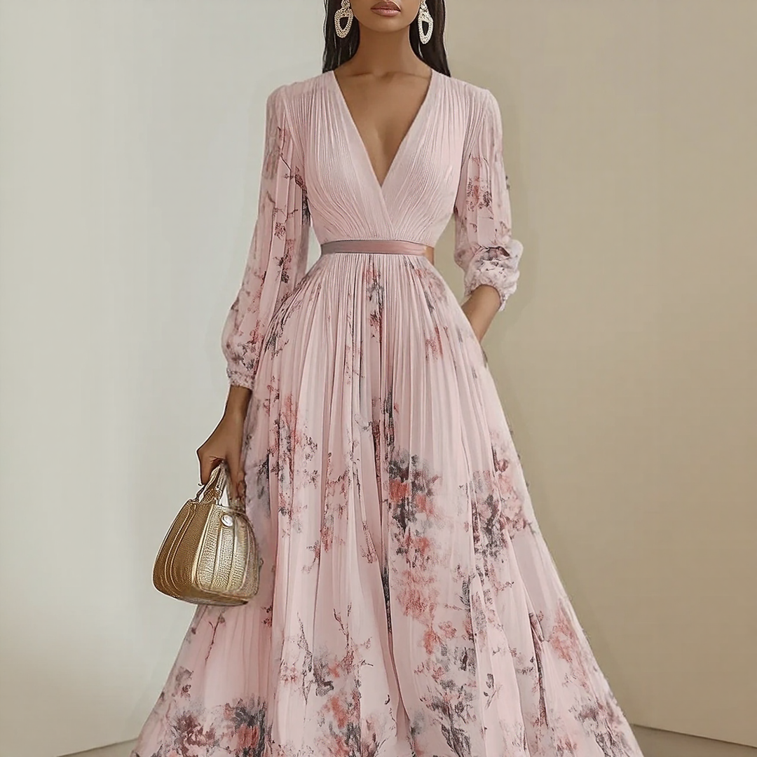 Alexia | Elegante Plissé Maxi V-Hals Jurk