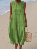 Daisy | Elegante Patroon Mouwloze Midi Jurk