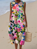 Lolita | Elegante Mouwloze Bloemen Midi Jurk