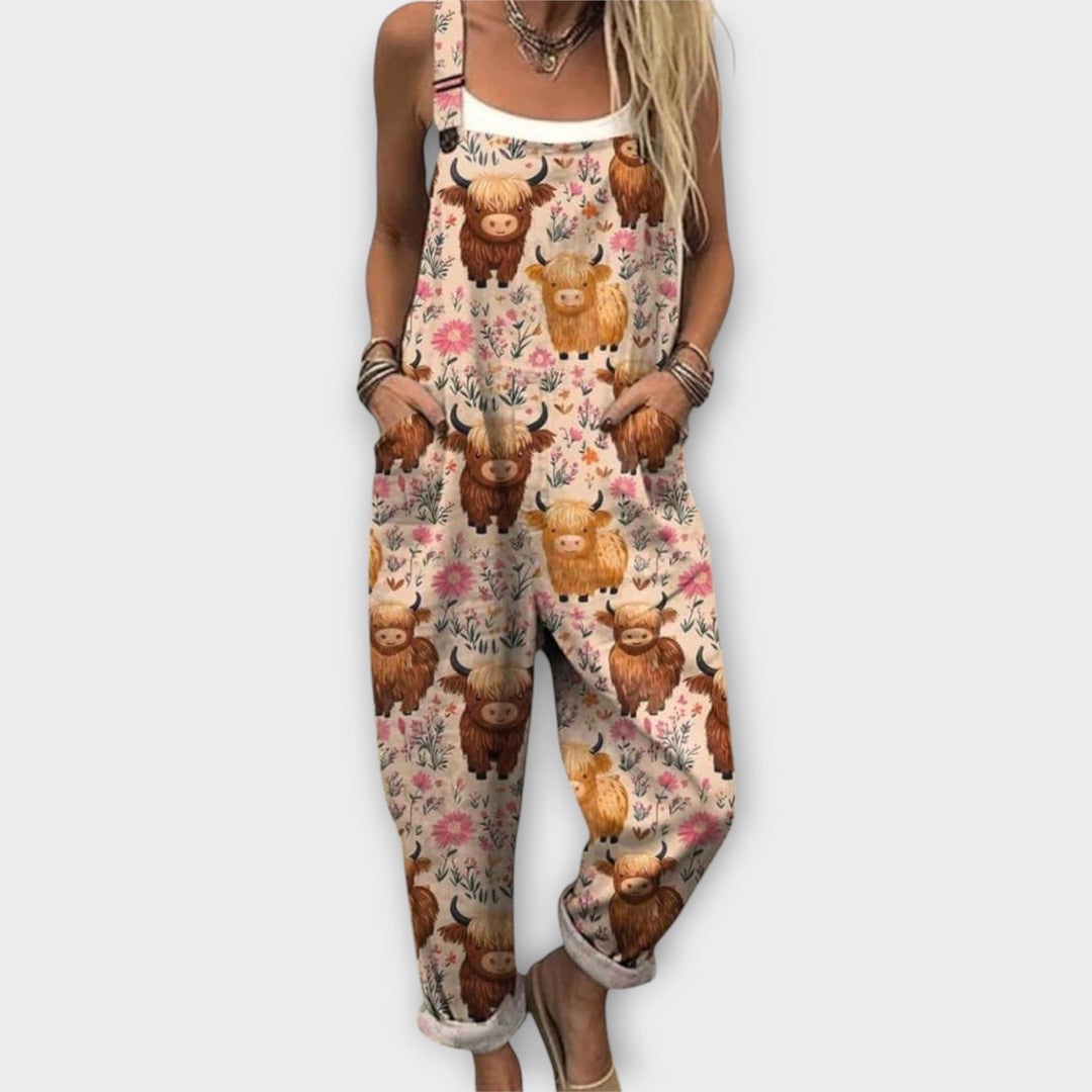 Noelle | Retro Elegante Bloemenprint Jumpsuit