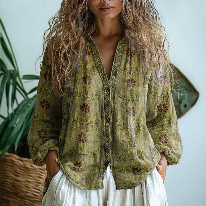 Brianna | Elegante Vintage Bladprint Shirt