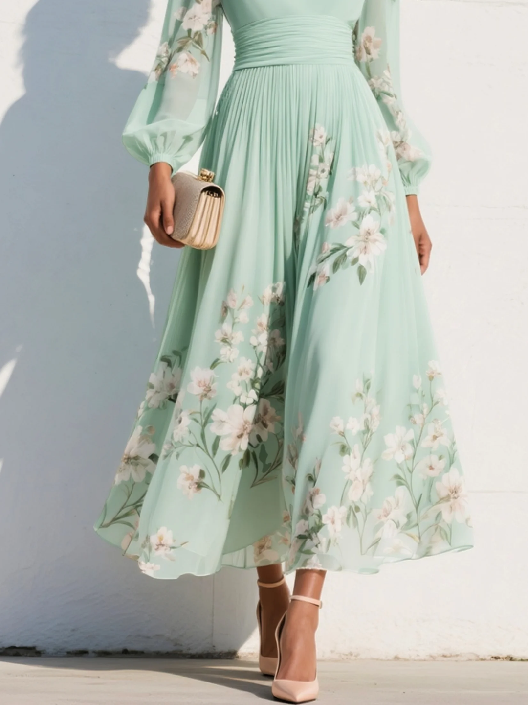 Monroe | V-Hals Chiffon Bloemen Midi Jurk