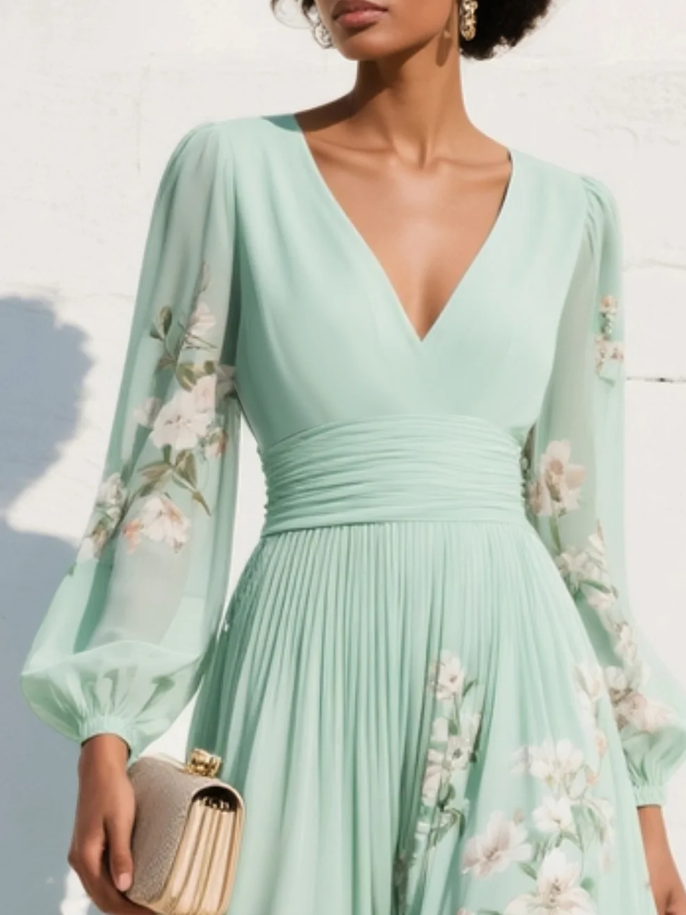 Monroe | V-Hals Chiffon Bloemen Midi Jurk