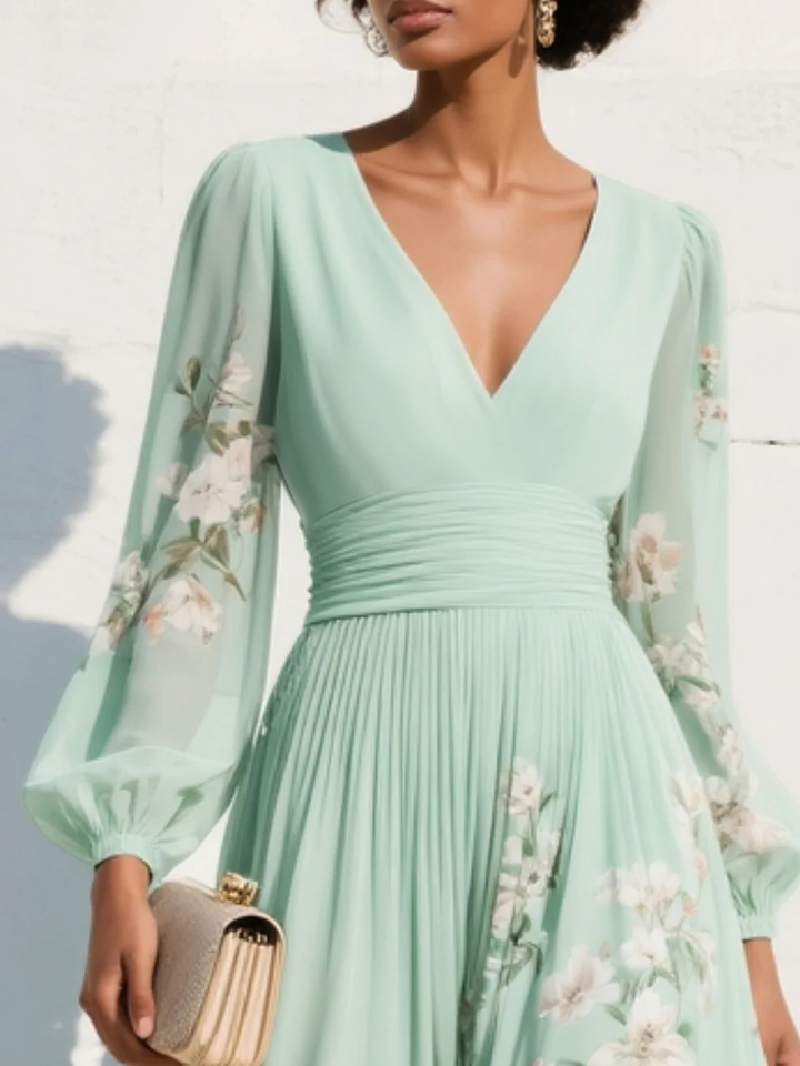 Monroe | V-Hals Chiffon Bloemen Midi Jurk