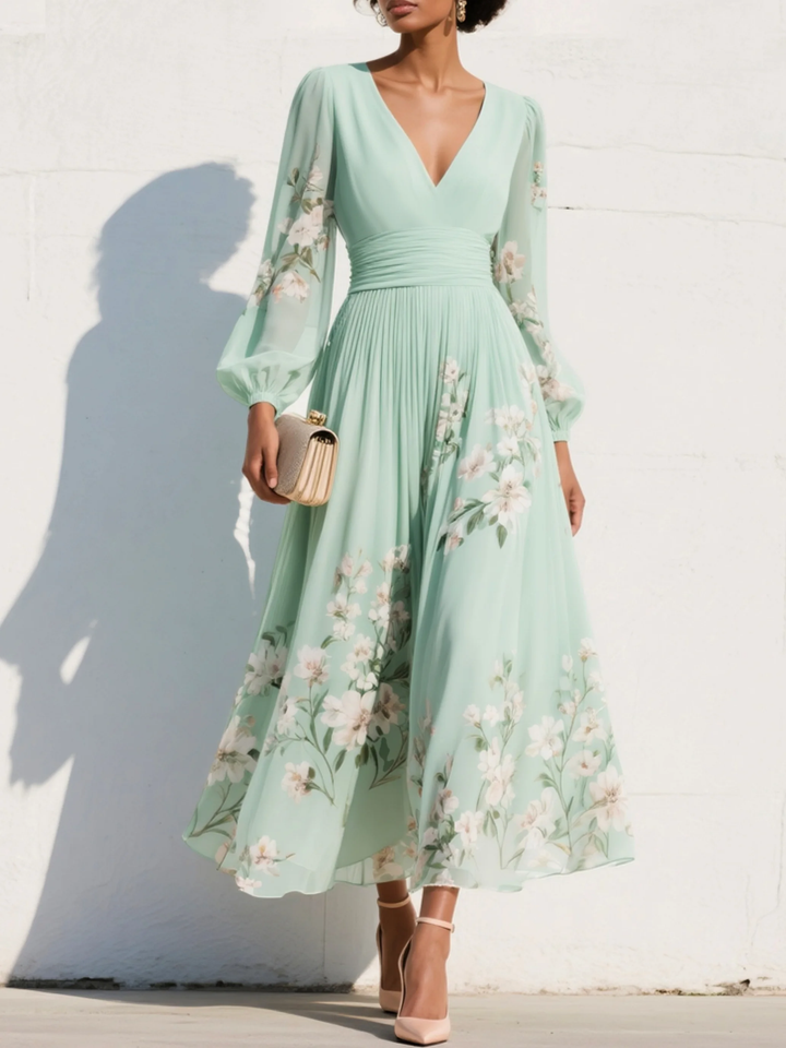 Monroe | V-Hals Chiffon Bloemen Midi Jurk