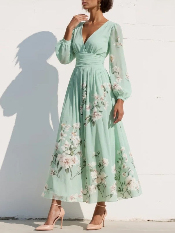 Monroe | V-Hals Chiffon Bloemen Midi Jurk