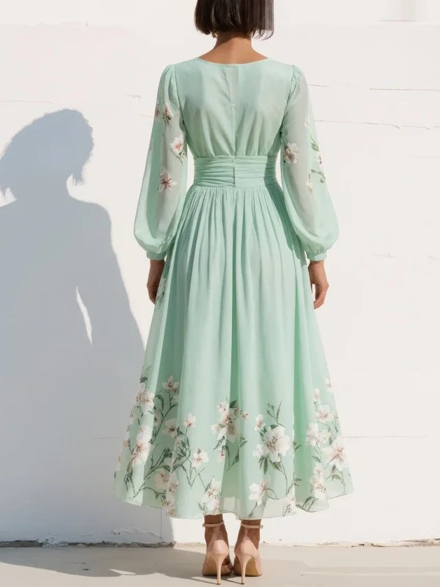 Monroe | V-Hals Chiffon Bloemen Midi Jurk