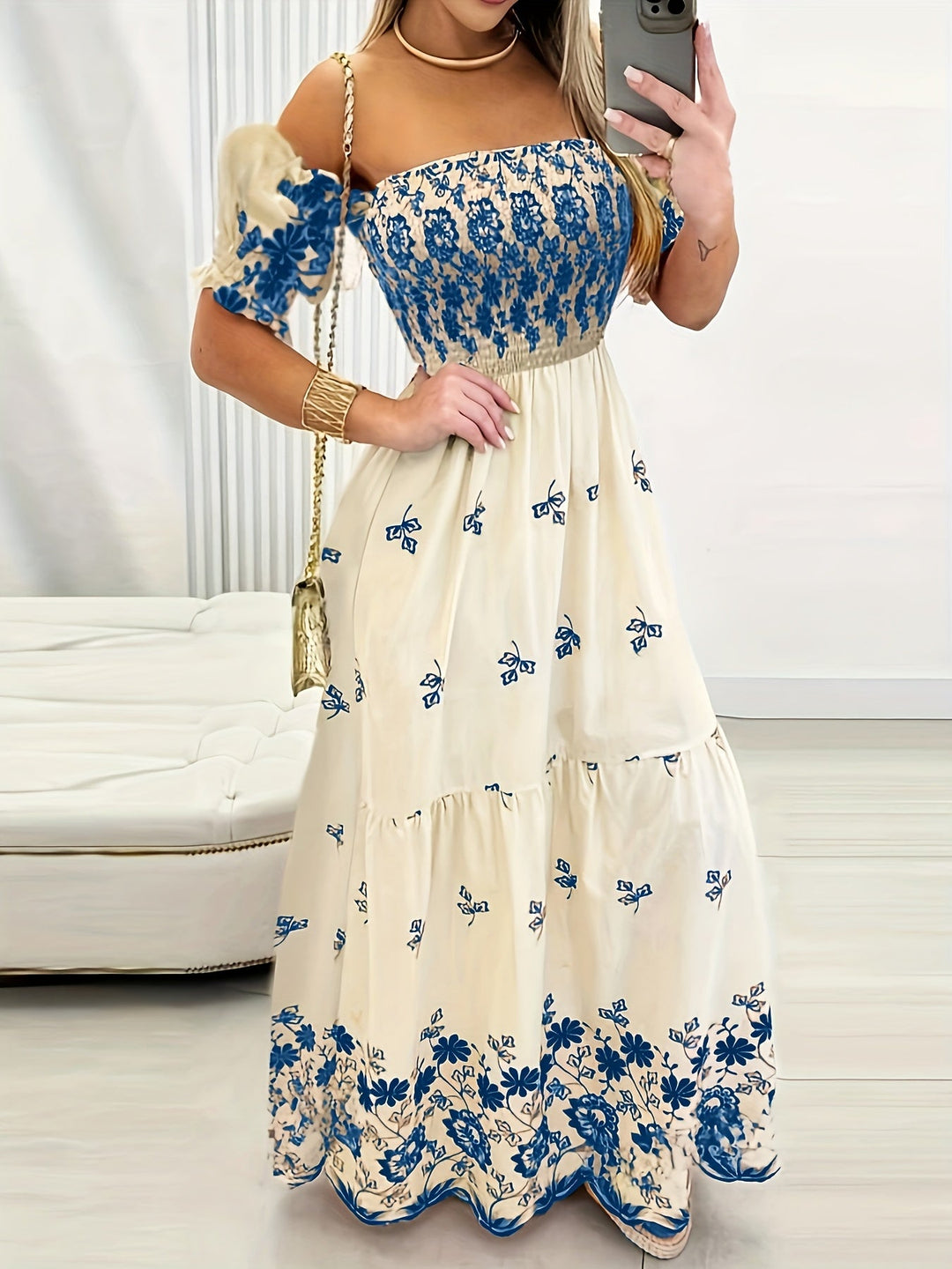 Seraphina | Off-Shoulder Bloemen Maxi Jurk