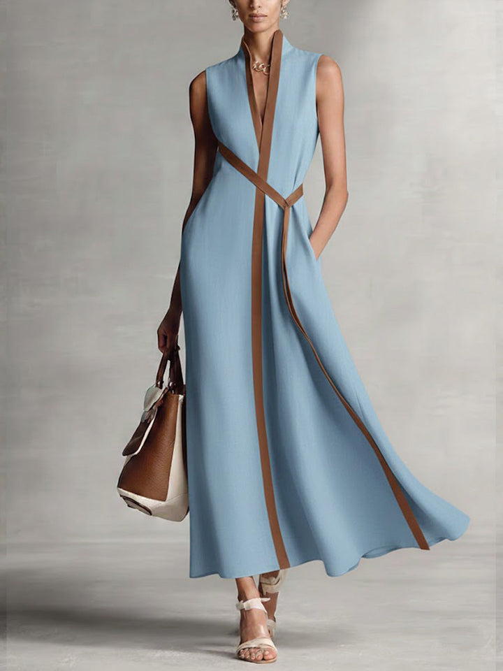 Verity | Contrast-Trim Mouwloze Midi-Jurk