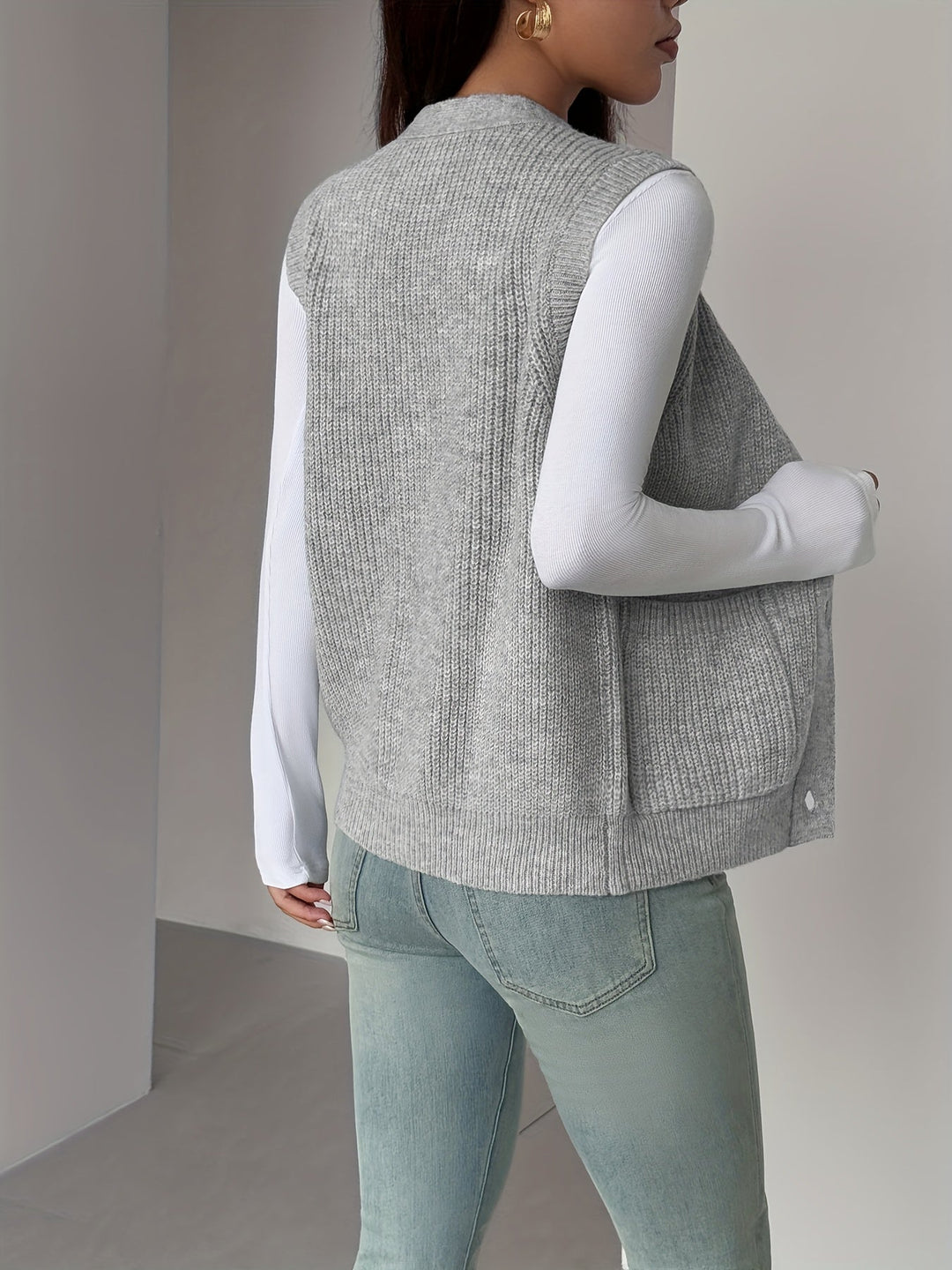 Miriam | Geknoopte V-Hals Gebreide Vest