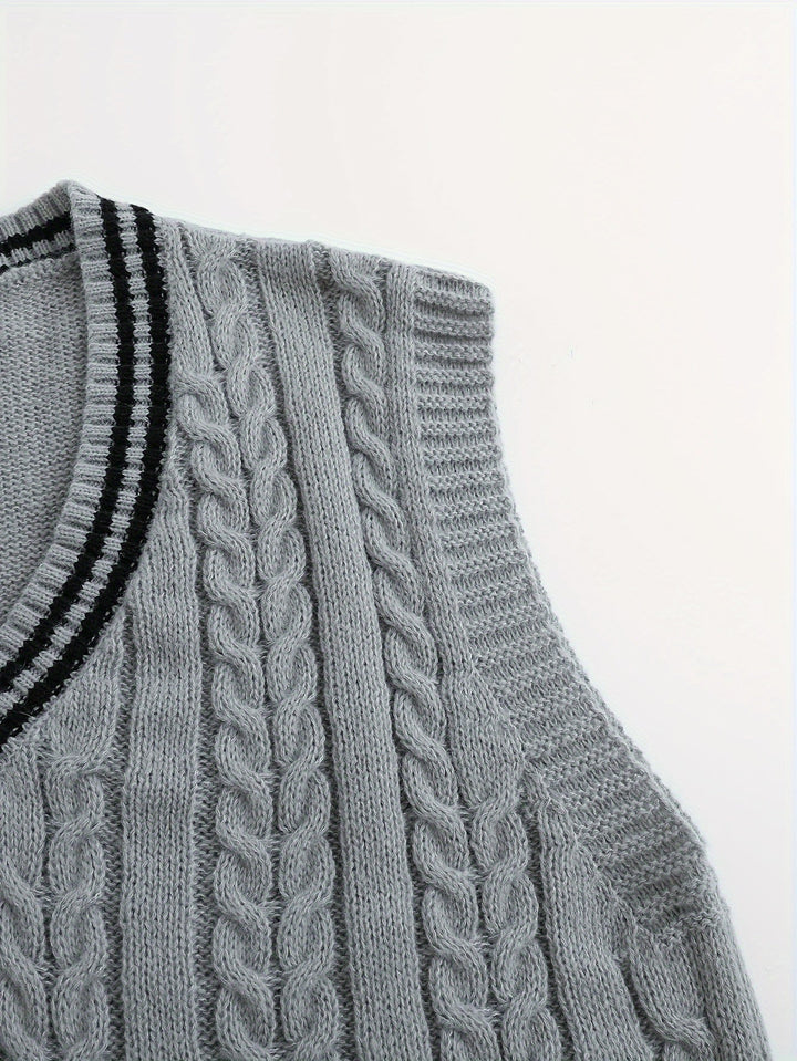 Gideon | Kabelgebreide V-Hals Sweater Vest
