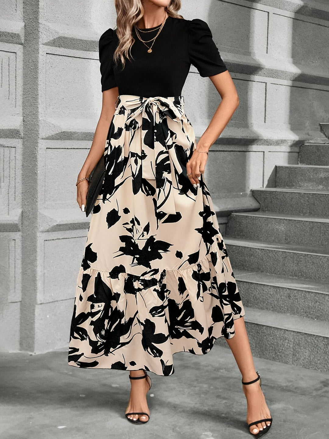 Helena | Geprinte Tiered Maxi Jurk