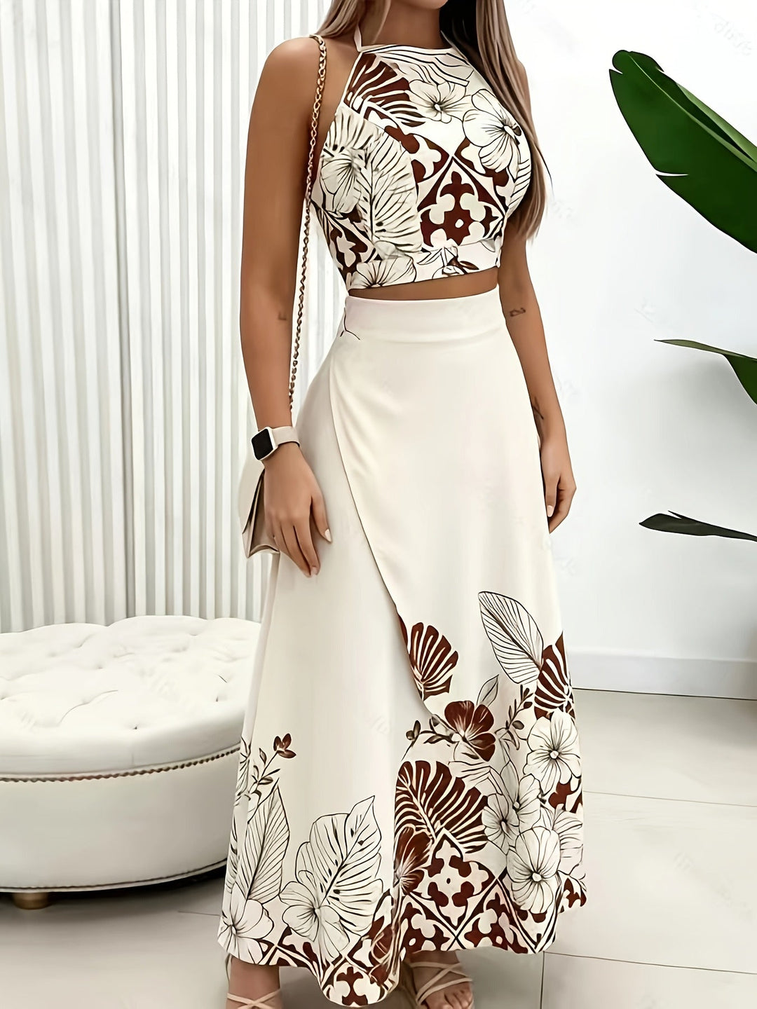 Maura | Tropisch Afdruk Twee-delige Rok Set