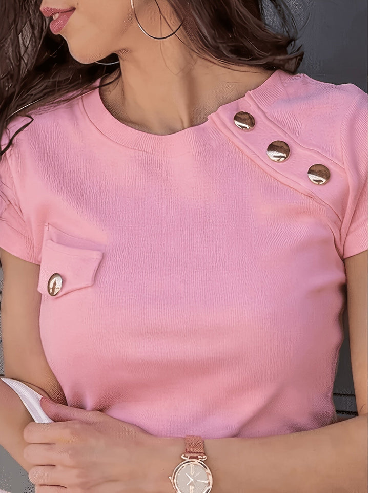 Isla | Knoop-Accent Korte Mouw T-Shirt