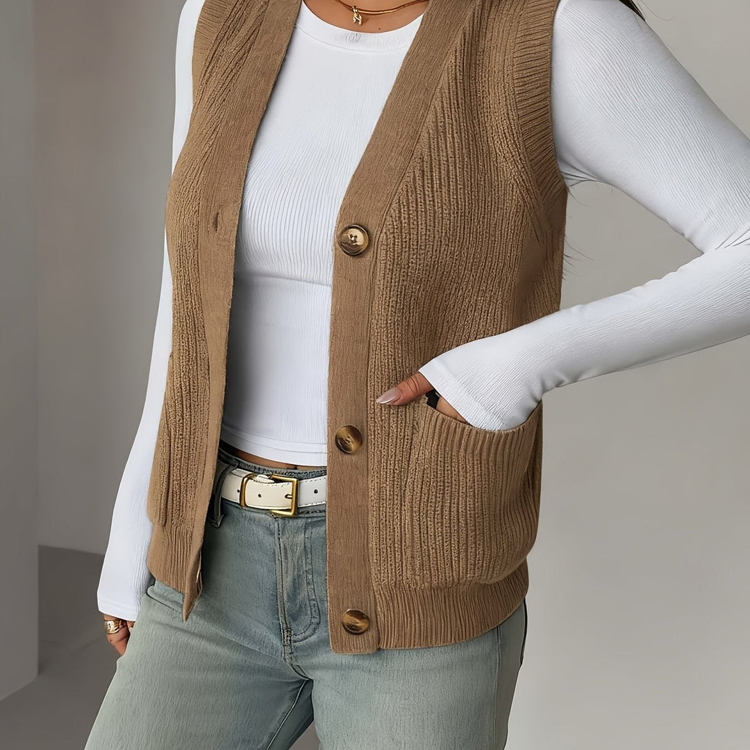 Miriam | Geknoopte V-Hals Gebreide Vest