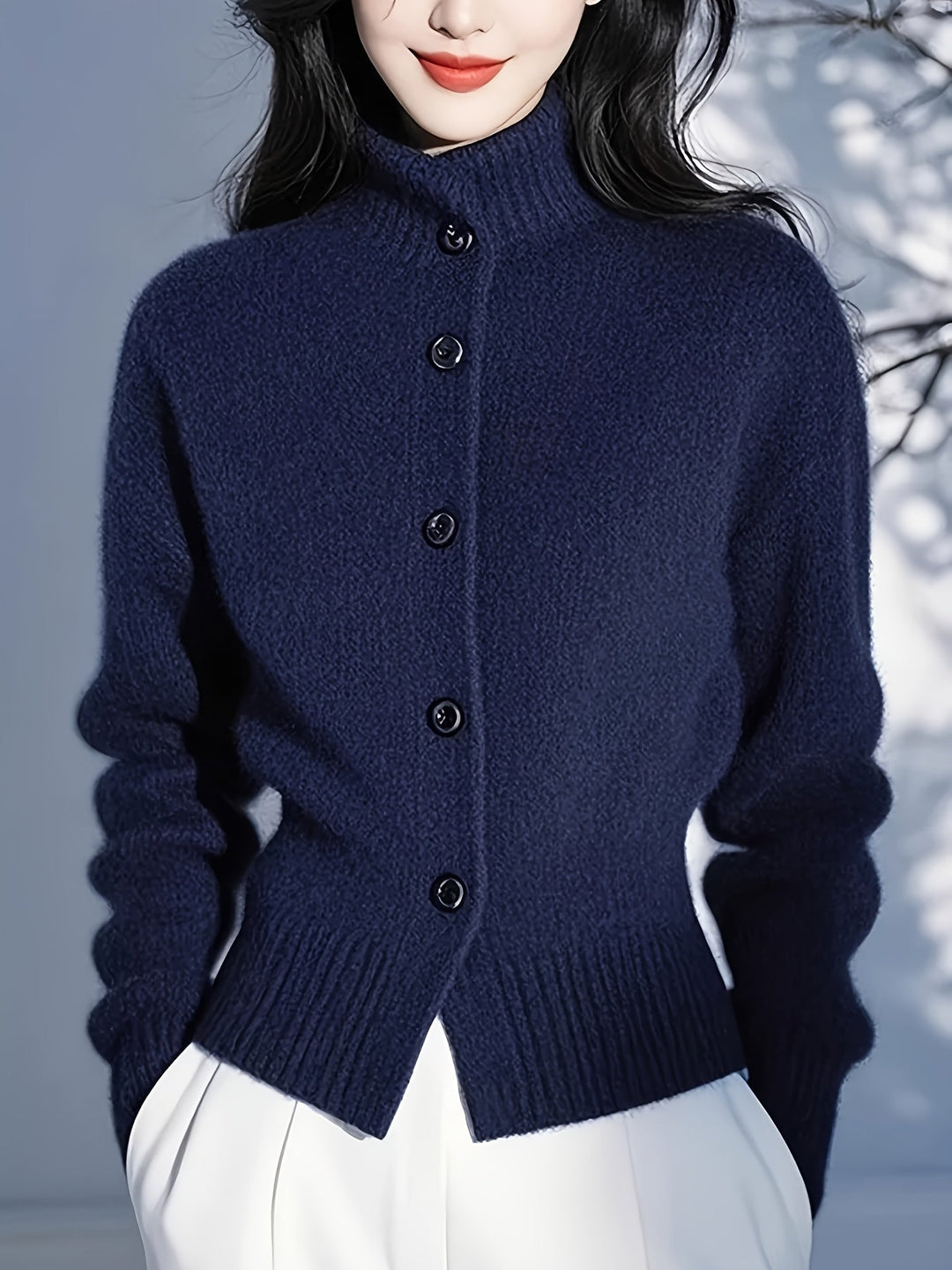 Margot | Hoge Hals Knopen Cardigan