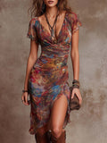 Danica | Stijlvolle Sunset Boho Rimpel Midi Jurk