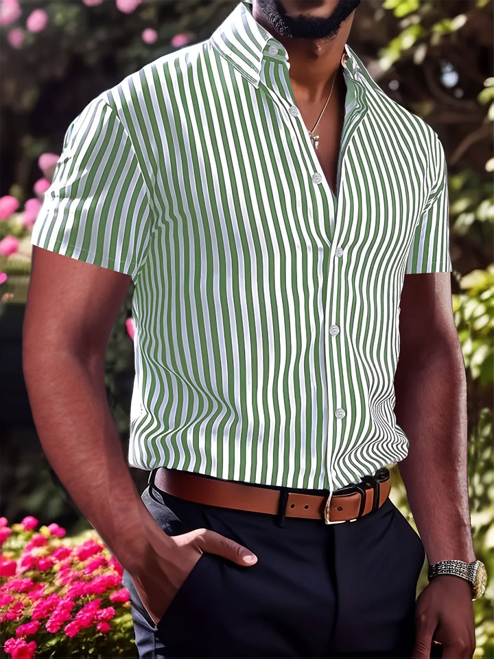 Grant | Verfijnde Gestreepte Korte Mouwen Shirt