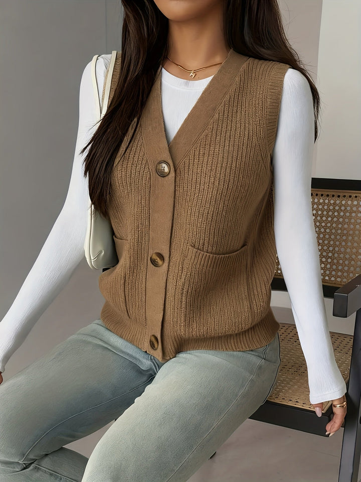 Miriam | Geknoopte V-Hals Gebreide Vest