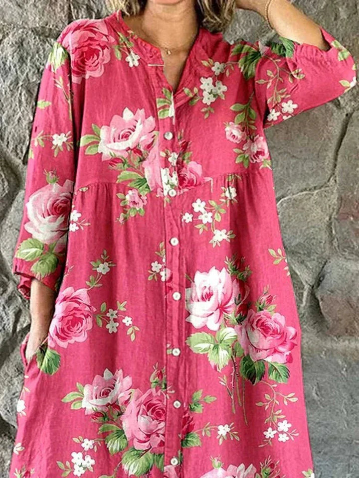 Maddie | Stijlvolle Oversized Kunstzijden Bloemendress