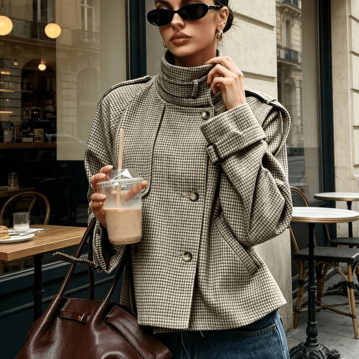 Marguerite | Staande Kraag Houndstooth Jas
