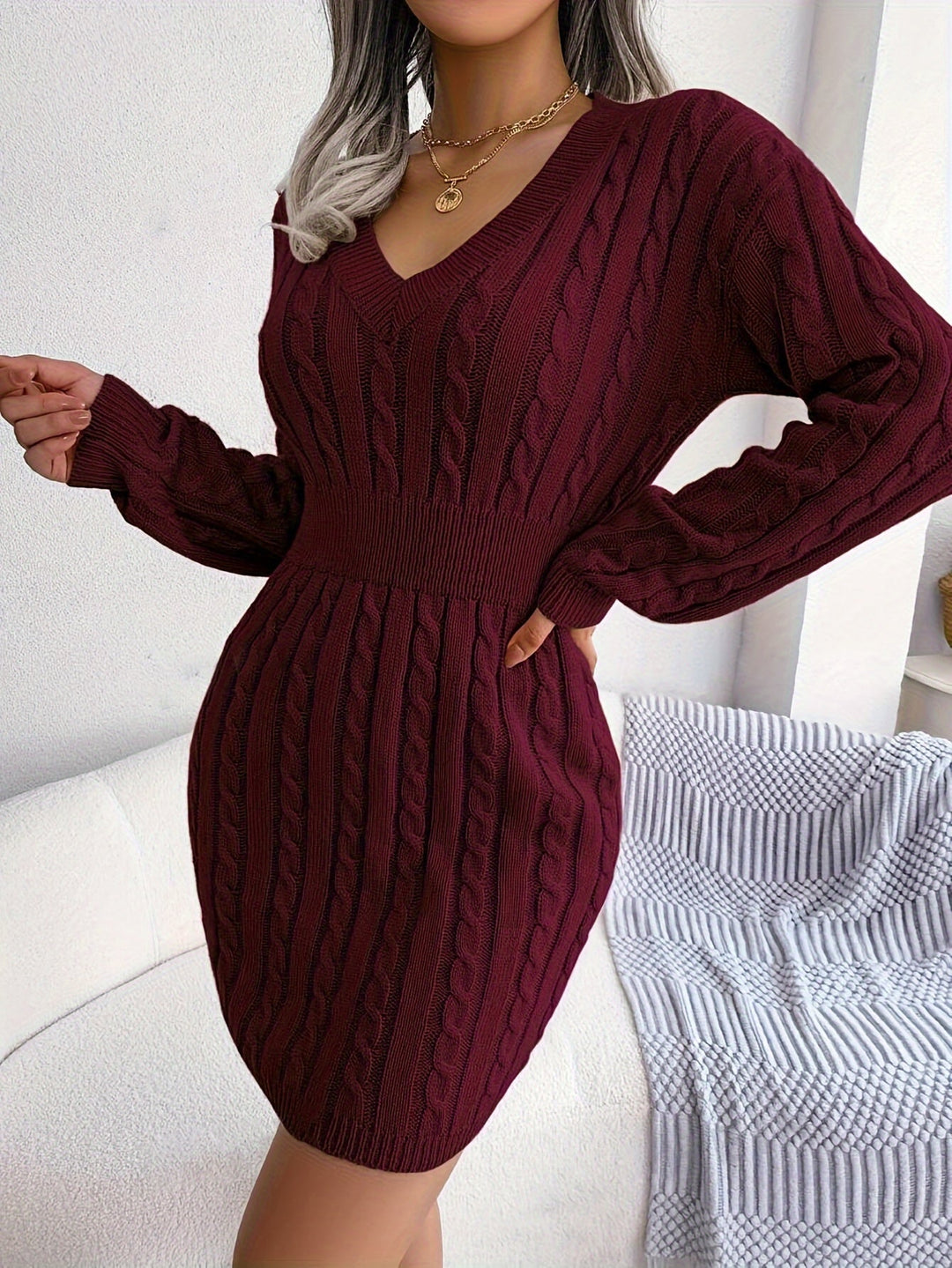 Felicity | Kabelgebreide Peplum Sweater Jurk