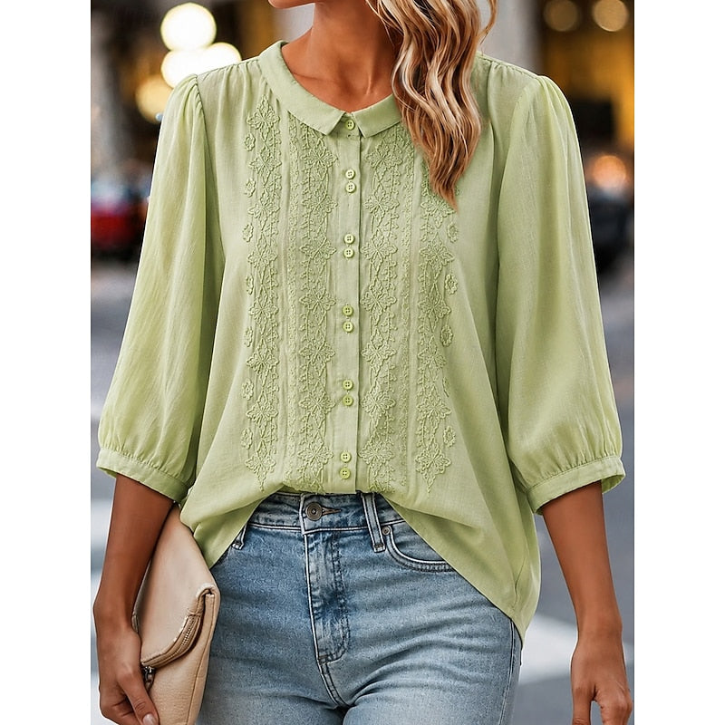 Paige | Geborduurde Peter Pan Kraag Blouse
