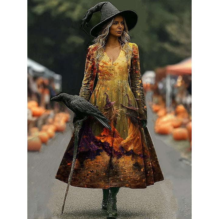 Maren | Halloween Heks Print A-Lijn Maxi Jurk