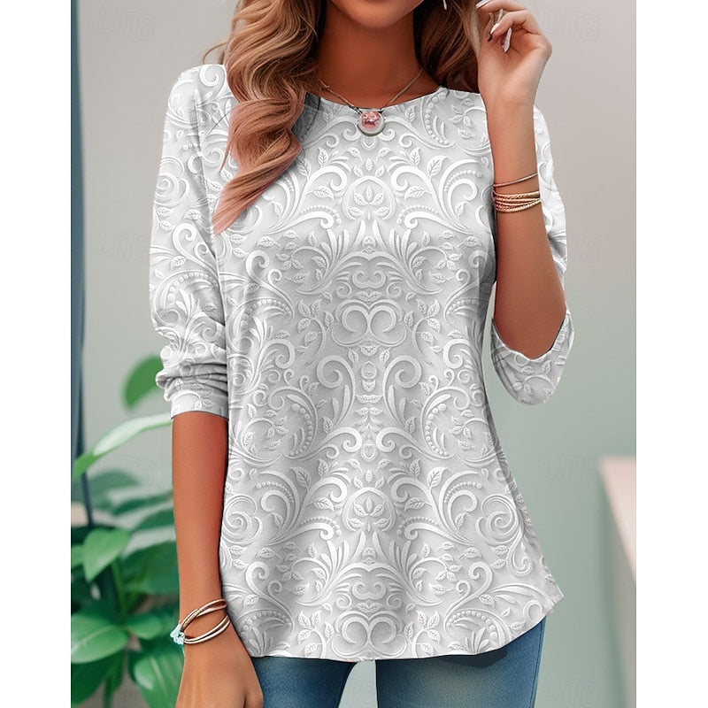 Noelle | Elegante Bloemen Lange Mouw Tuniek Top