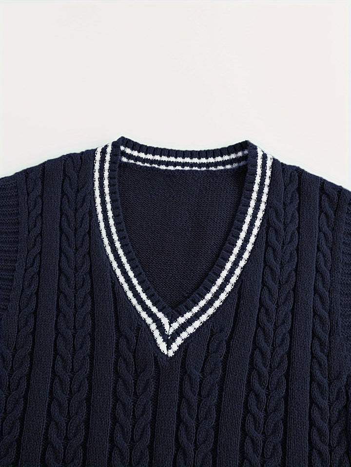 Gideon | Kabelgebreide V-Hals Sweater Vest