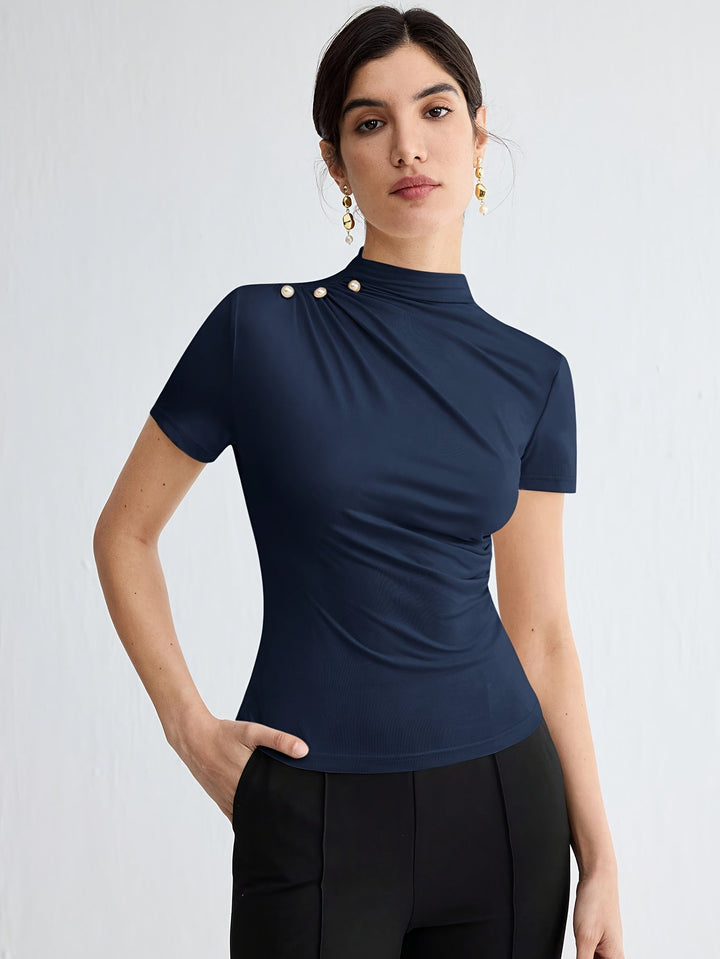 Sienna | Korte Mouw Top met Hoge Hals