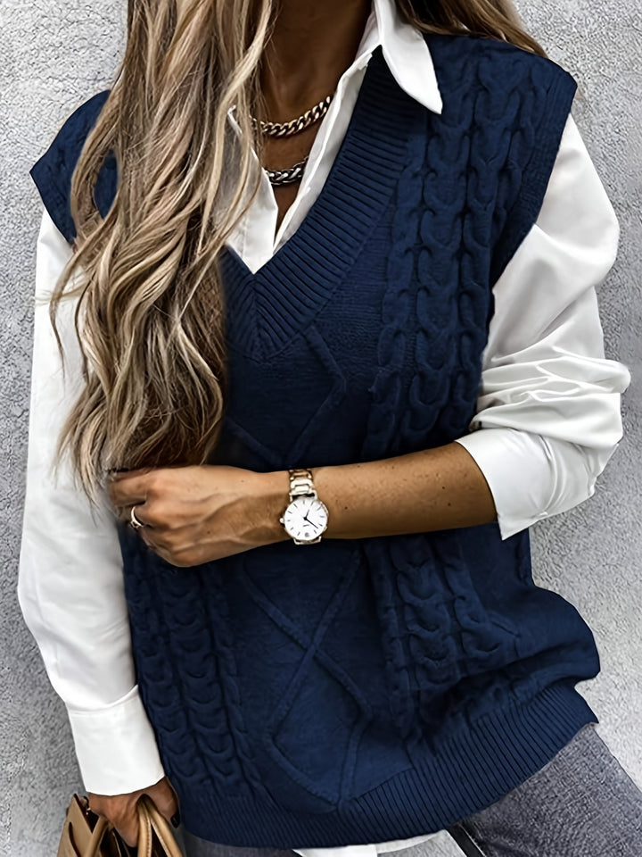 Cora | Gezellige Kabelgebreide V-Hals Sweater Vest