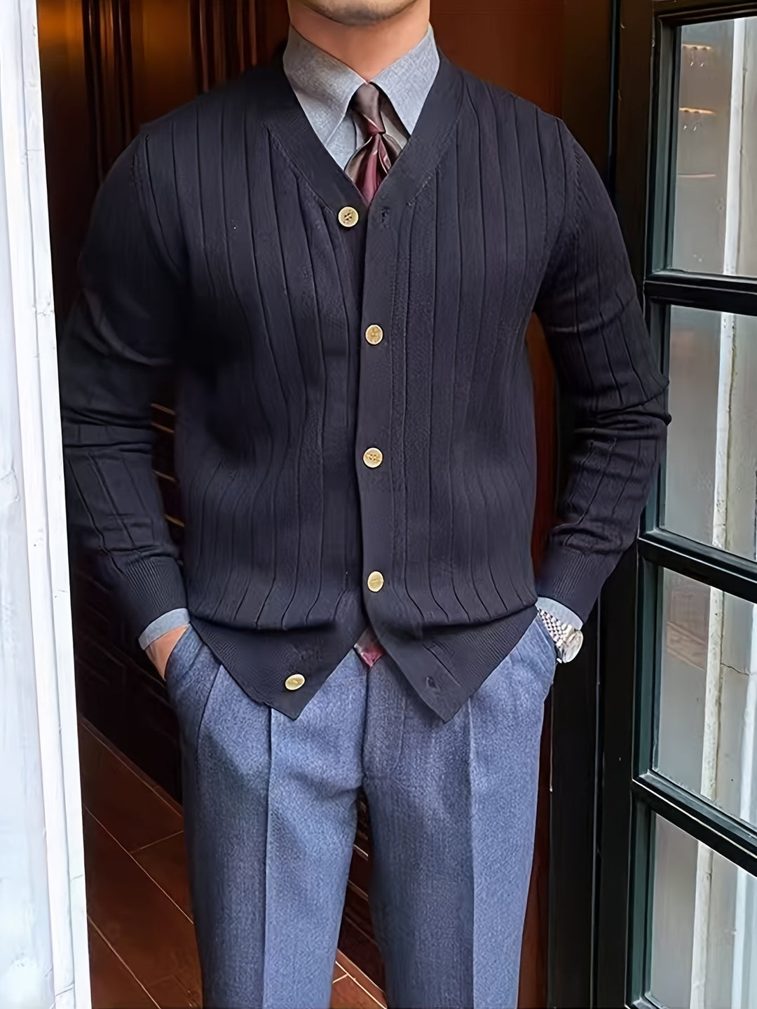 Arthur | Geribbelde Knopen Cardigan