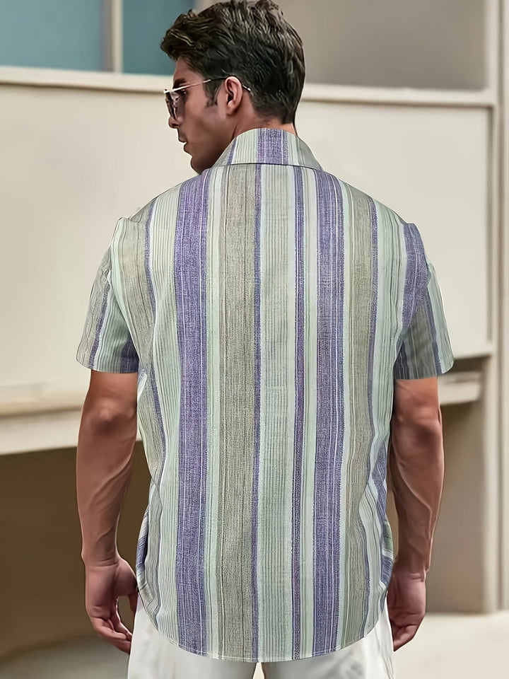 Gregory | Ontspannen Gestreepte Korte Mouwen Shirt