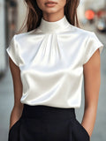 Lena | Plissé Mock-Neck Blouse