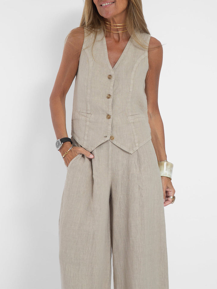 Lauren | Mouwloze V-Hals Vest &amp; Brede Pantalon Set