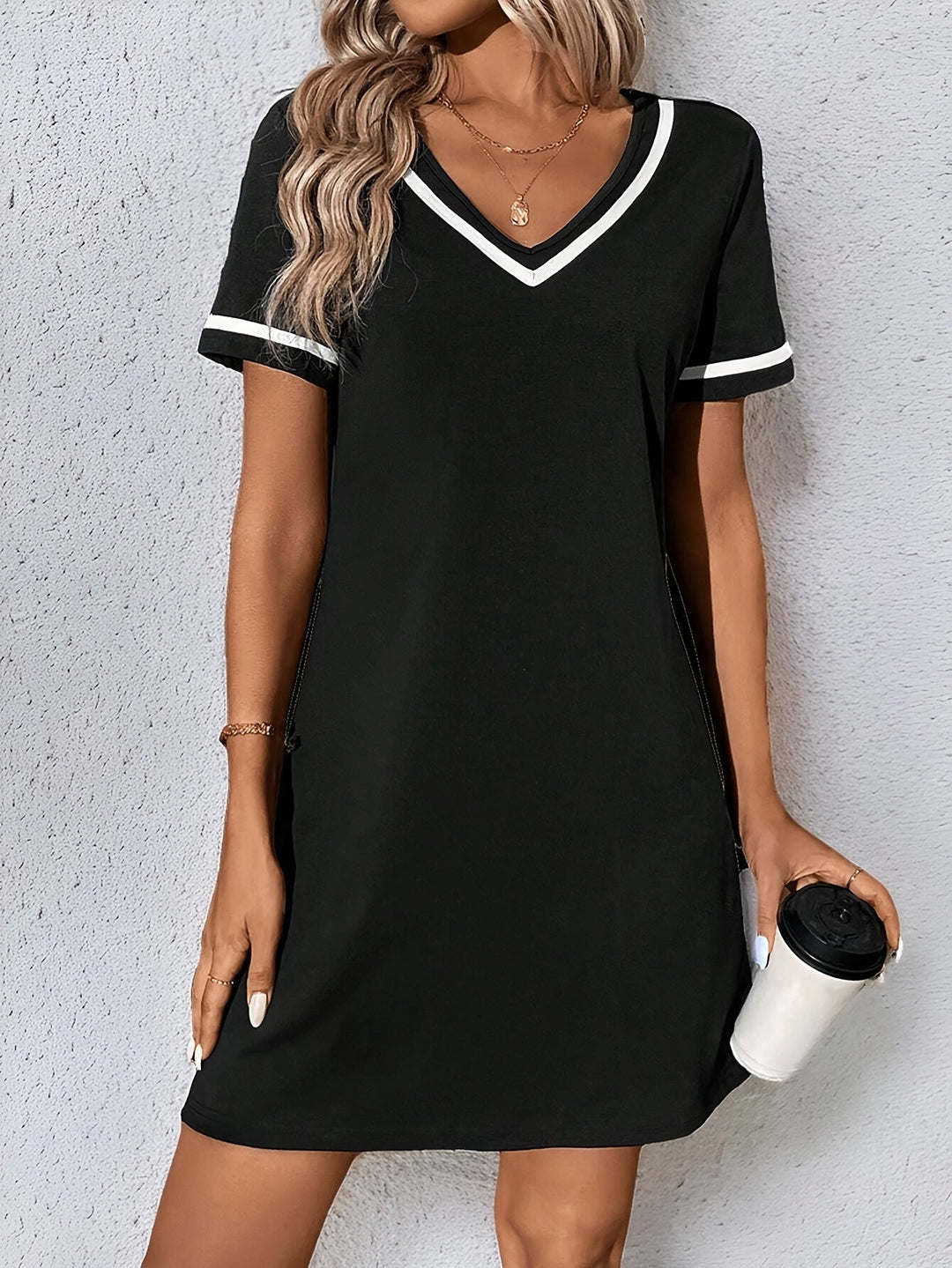 Corinne | V-Hals Kleurblok Shift Jurk