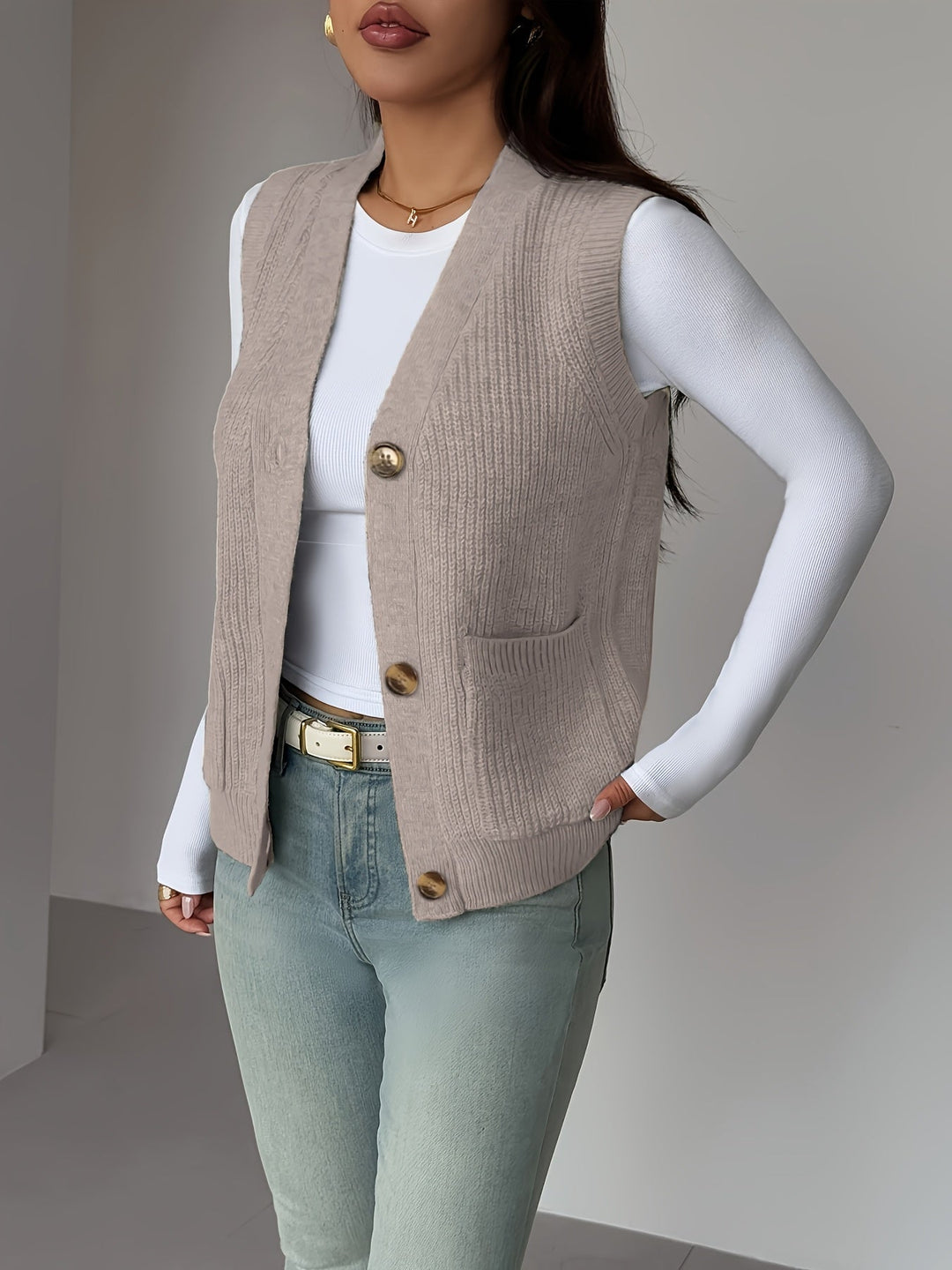 Miriam | Geknoopte V-Hals Gebreide Vest