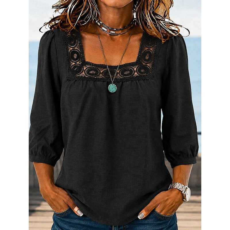 Fern | Blouse met Kantafwerking en Vierkante Hals