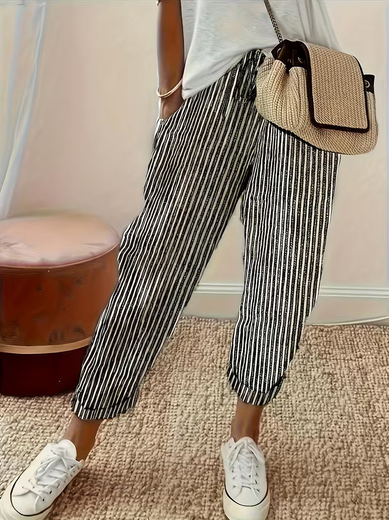 Marley | Gestreepte Casual Broek met Wijde Pijpen