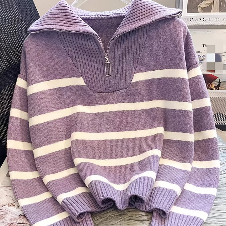 Sabina | Gestreepte Quarter-Zip Trui