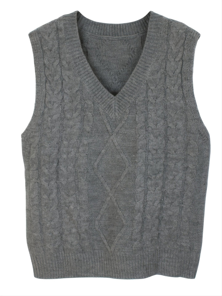 Cora | Gezellige Kabelgebreide V-Hals Sweater Vest