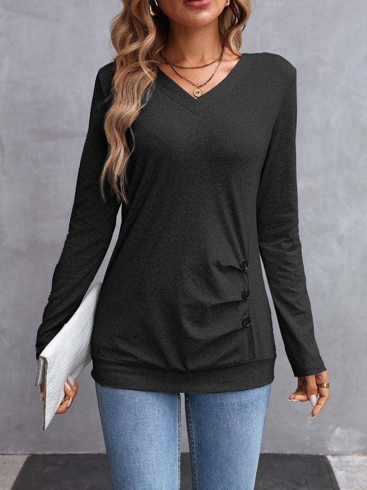 Kathryn | Zijknop V-Hals Lange Mouwen Top