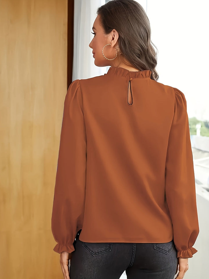 Tamsin | Rimpelige Hoge Hals Puff Mouw Blouse